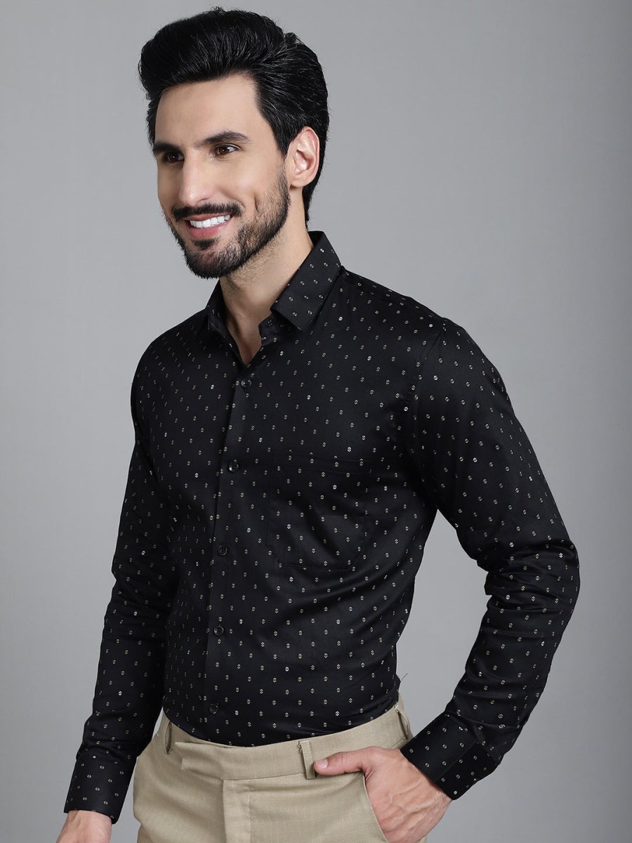 Printed Formal Shirt - SF_906Black_S