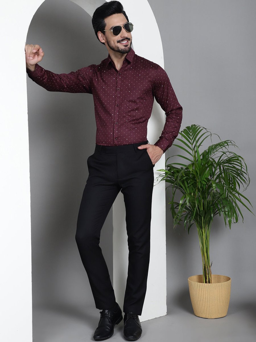 Printed Formal Shirt - SF_906Maroon_S