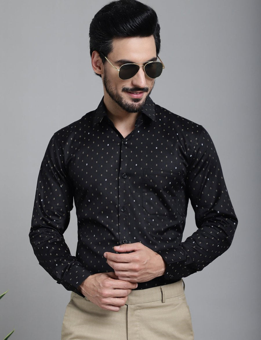 Printed Formal Shirt - SF_906Black_S