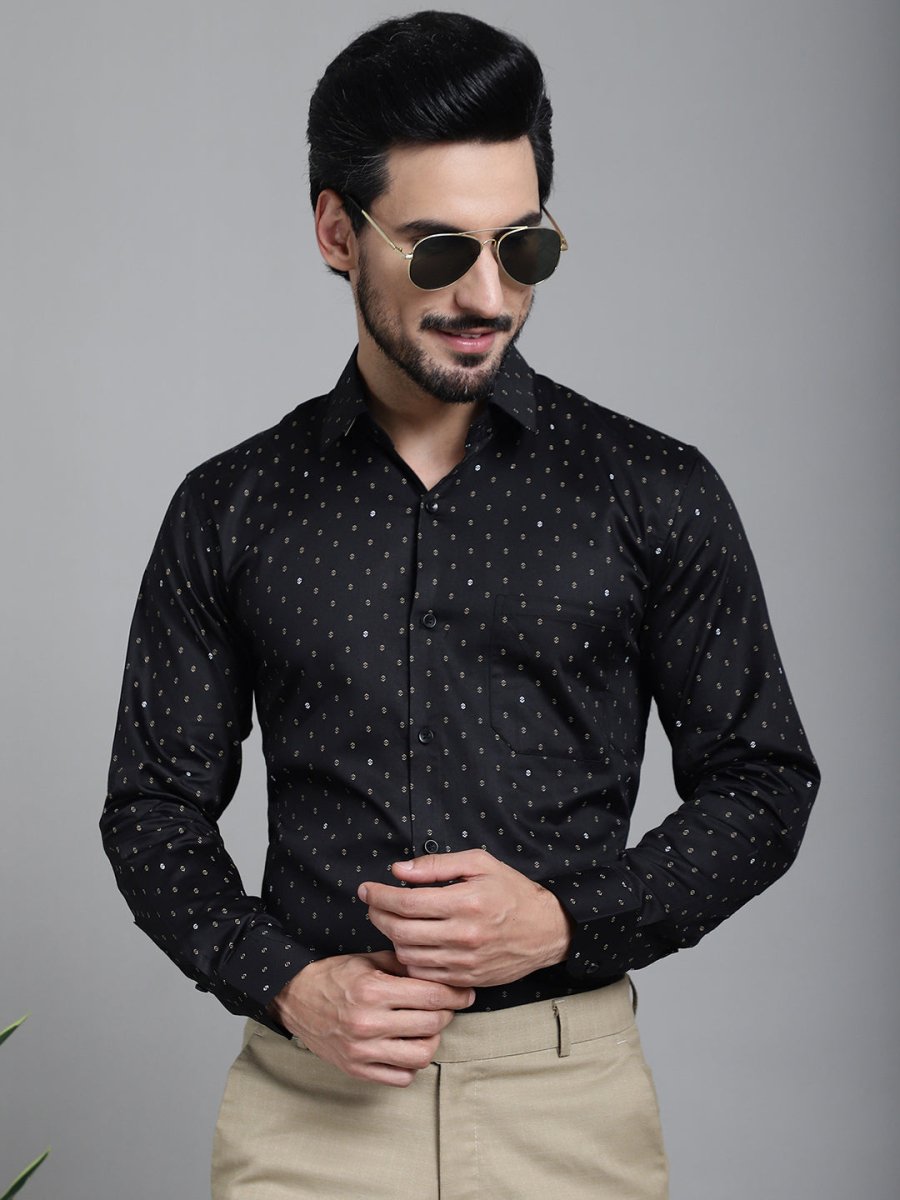 Printed Formal Shirt - SF_906Black_S