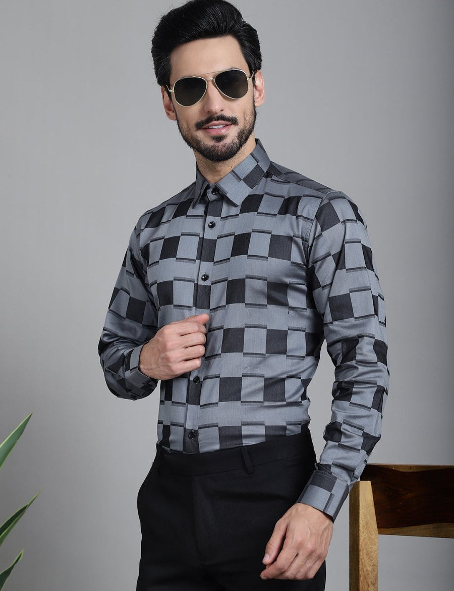 Printed Formal Shirt - SF_901Grey_S