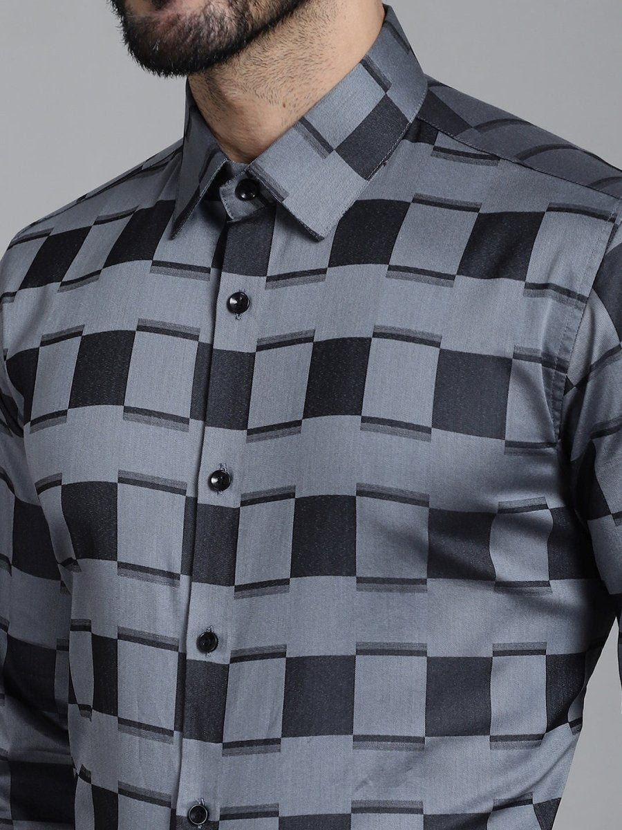 Printed Formal Shirt - SF_901Grey_S