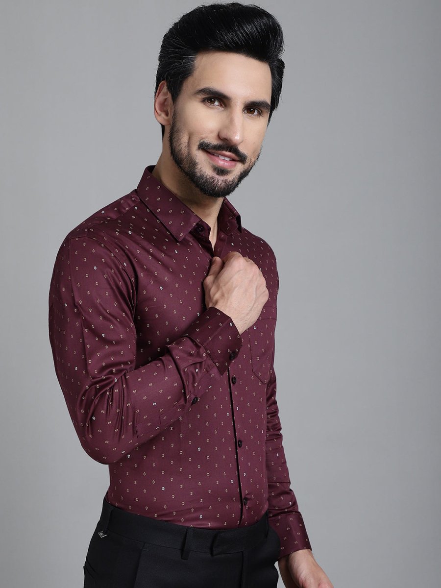 Printed Formal Shirt - SF_906Maroon_S