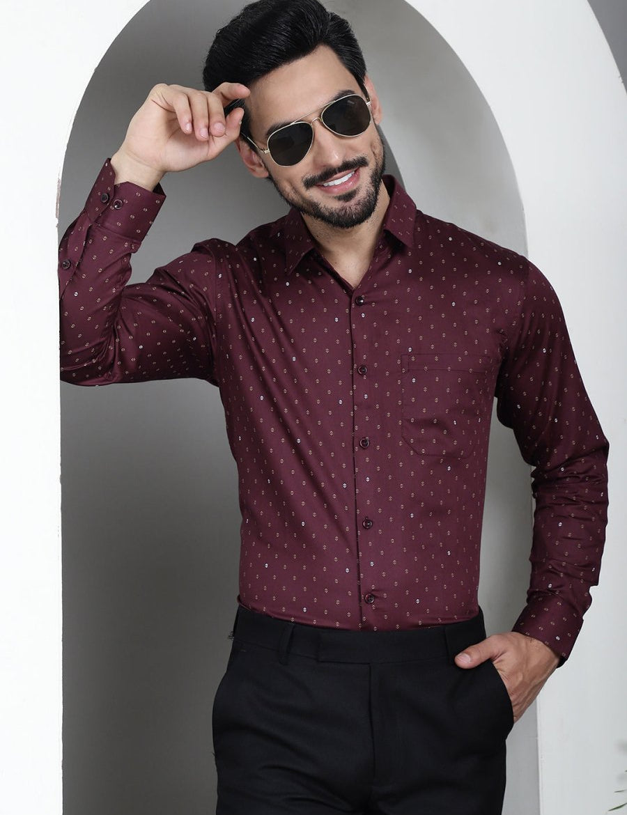Printed Formal Shirt - SF_906Maroon_S