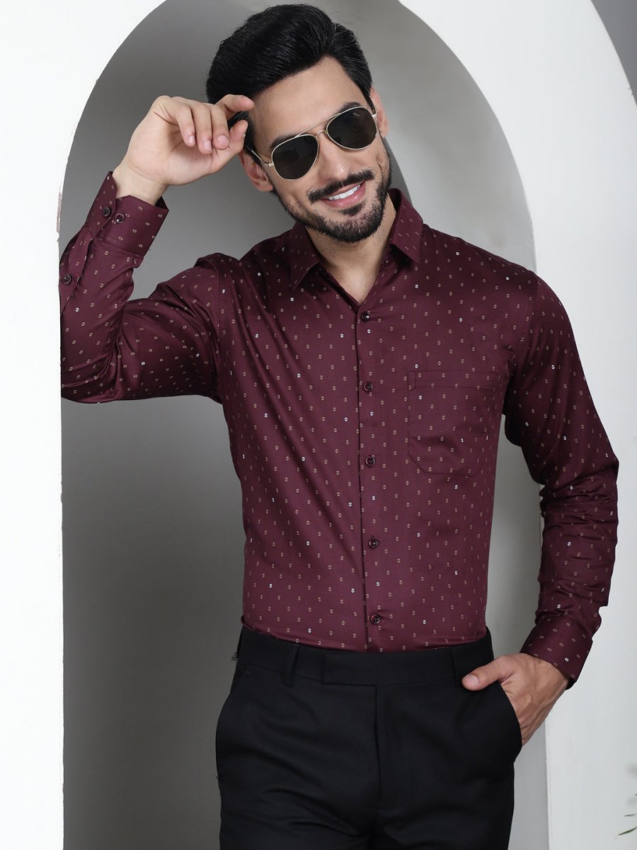 Printed Formal Shirt - SF_906Maroon_S