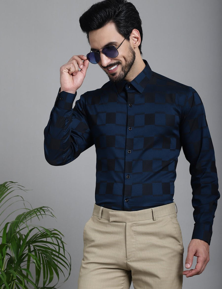 Printed Formal Shirt - SF_901Peacock_S