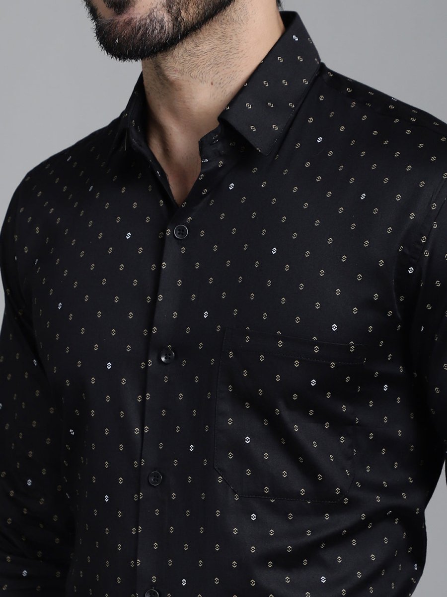 Printed Formal Shirt - SF_906Black_S