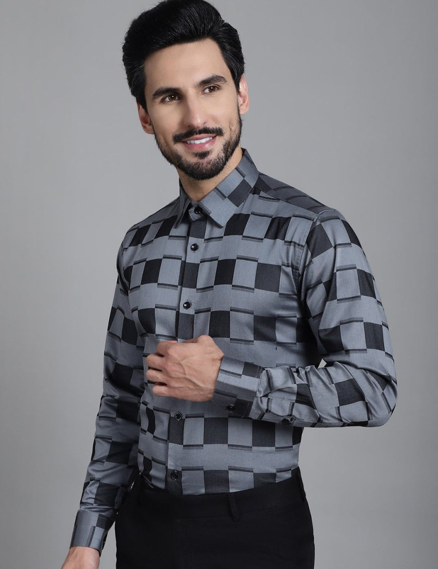Printed Formal Shirt - SF_901Grey_S