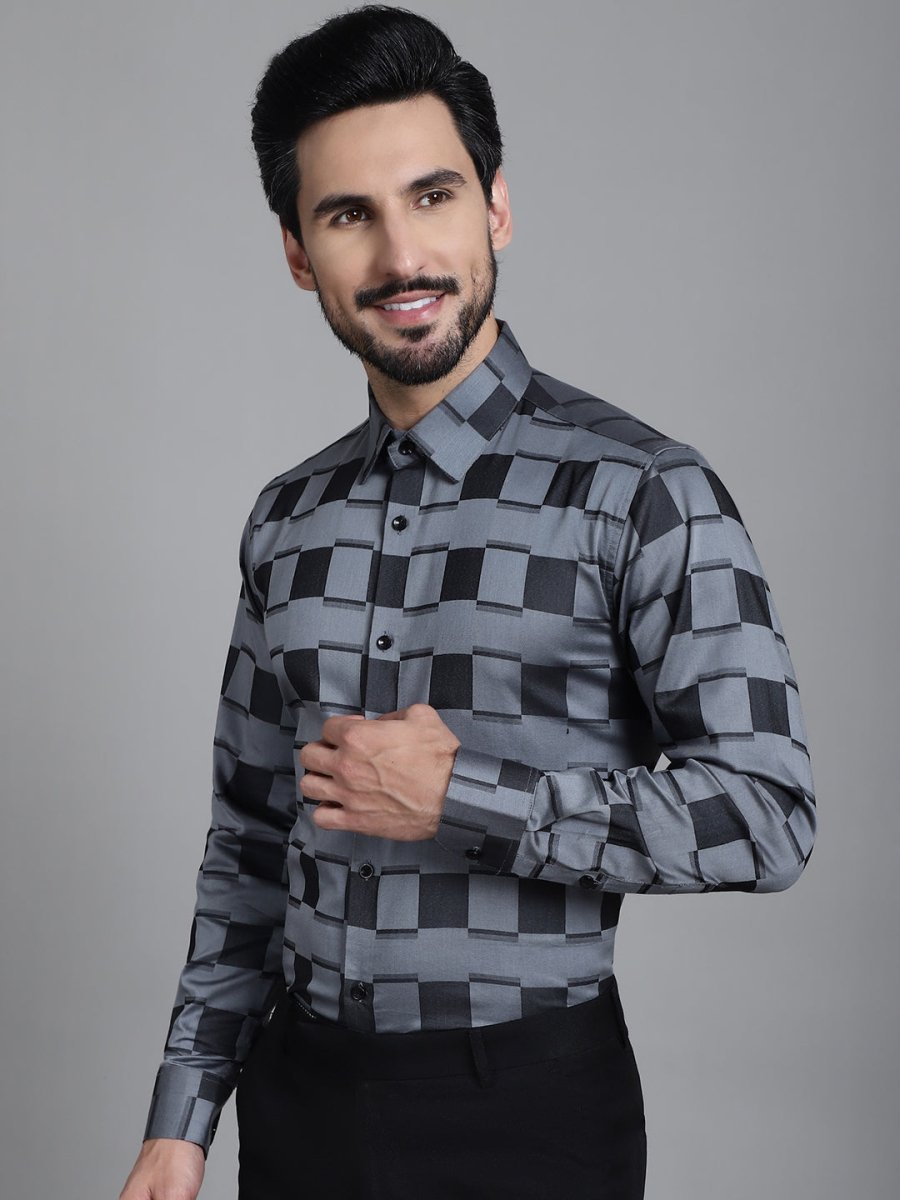 Printed Formal Shirt - SF_901Grey_S
