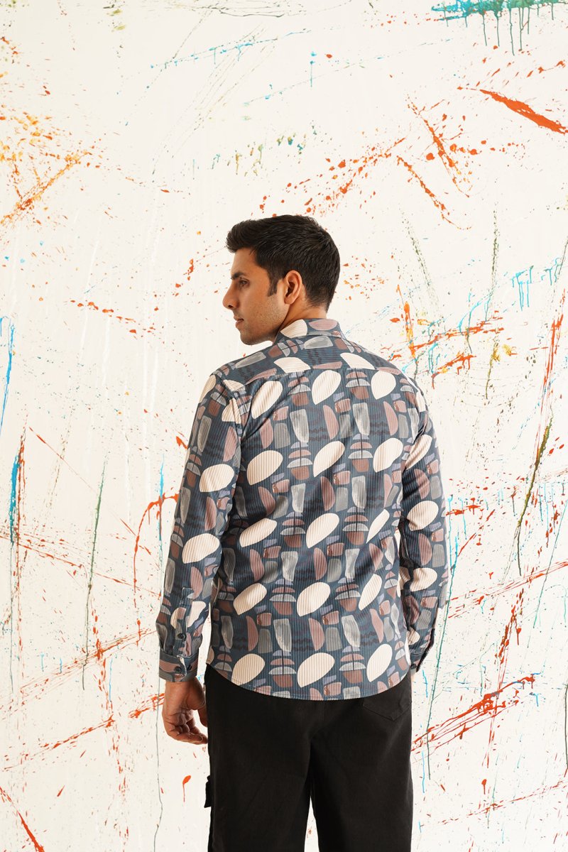 Printed Grey Spread Collar Cotton Curved Casual Shirt - SF_930Grey_S