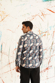 Printed Grey Spread Collar Cotton Curved Casual Shirt - SF_930Grey_S