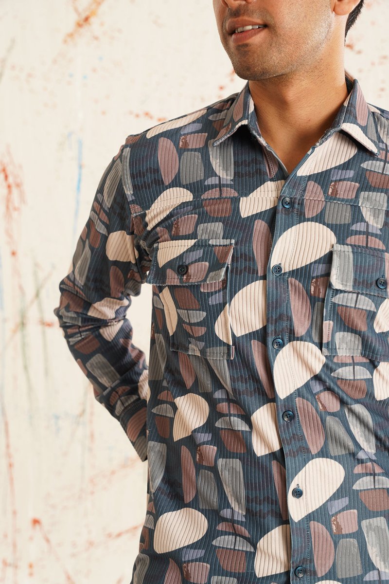 Printed Grey Spread Collar Cotton Curved Casual Shirt - SF_930Grey_S