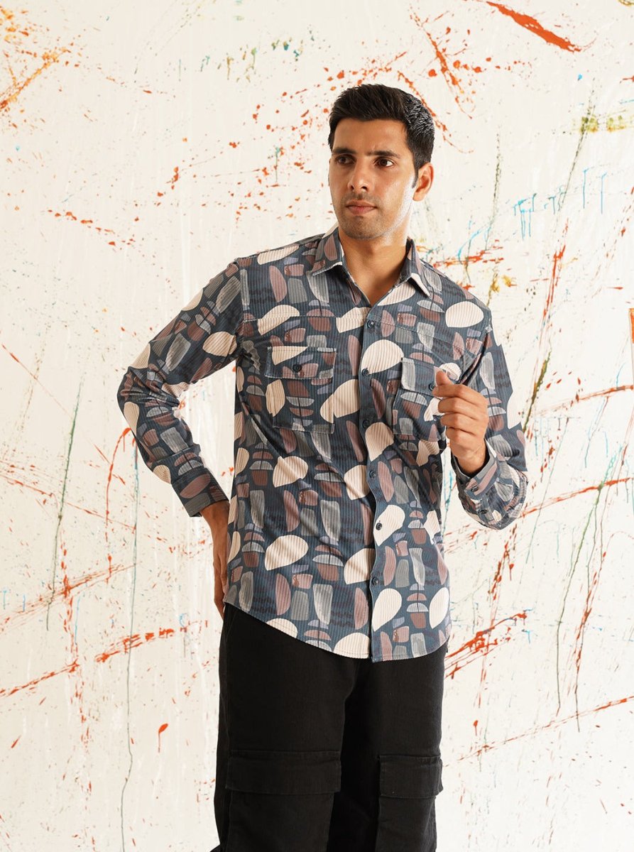 Printed Grey Spread Collar Cotton Curved Casual Shirt - SF_930Grey_S