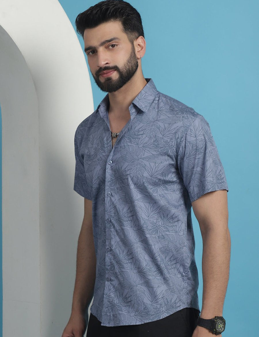 Printed Half Sleeve Cotton Shirt for Men - SF_932Grey_S