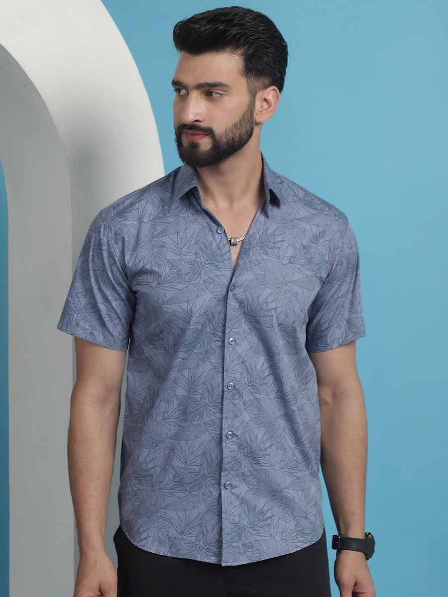 Printed Half Sleeve Cotton Shirt for Men - SF_932Grey_S