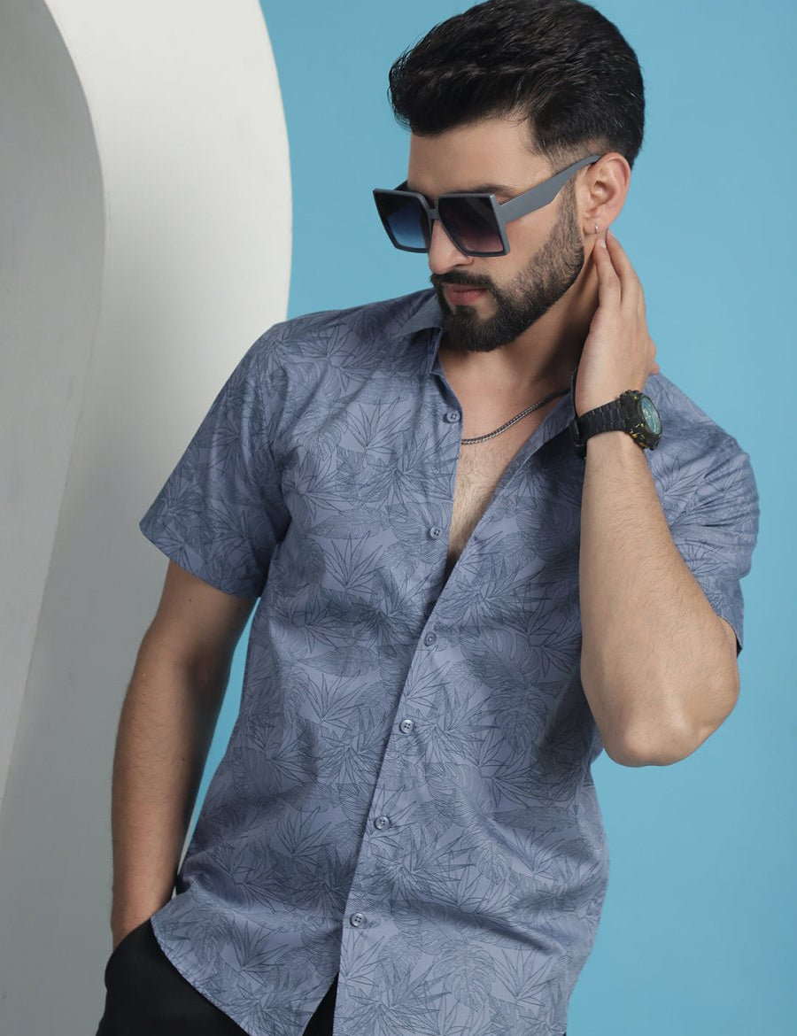 Printed Half Sleeve Cotton Shirt for Men - SF_932Grey_S