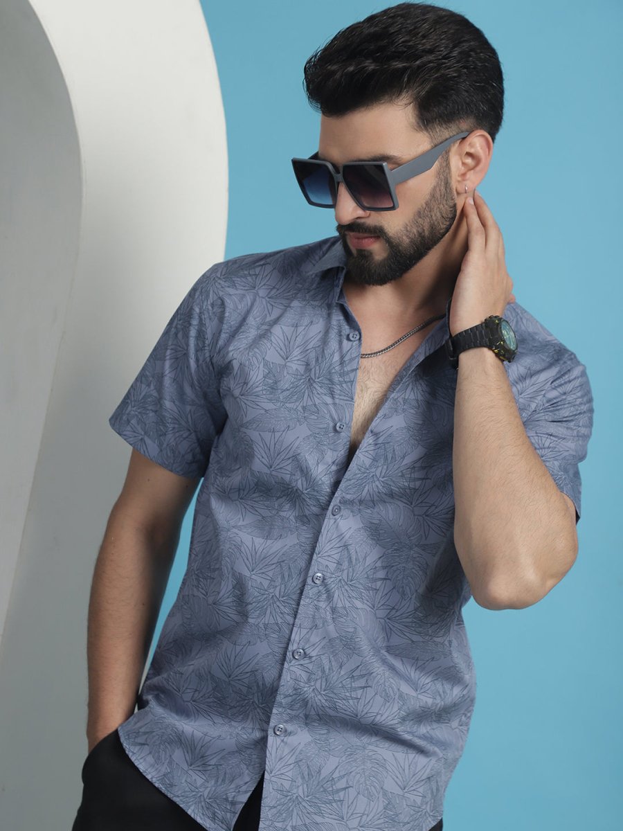 Printed Half Sleeve Cotton Shirt for Men - SF_932Grey_S