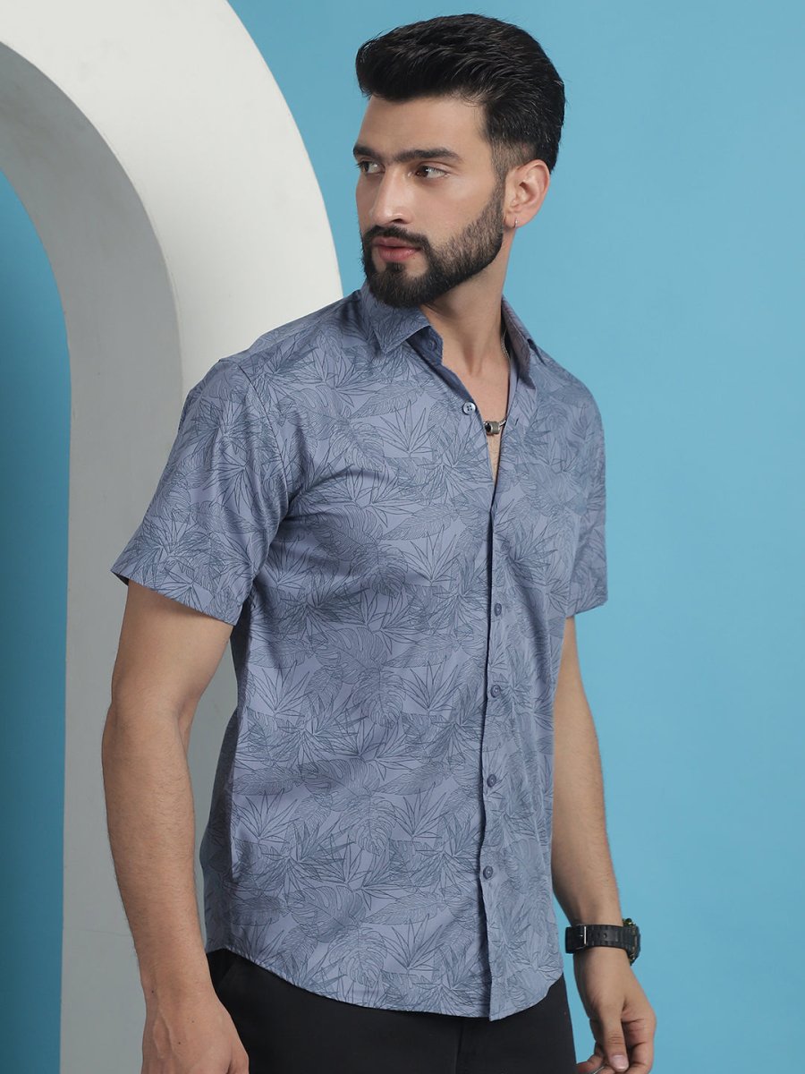 Printed Half Sleeve Cotton Shirt for Men - SF_932Grey_S