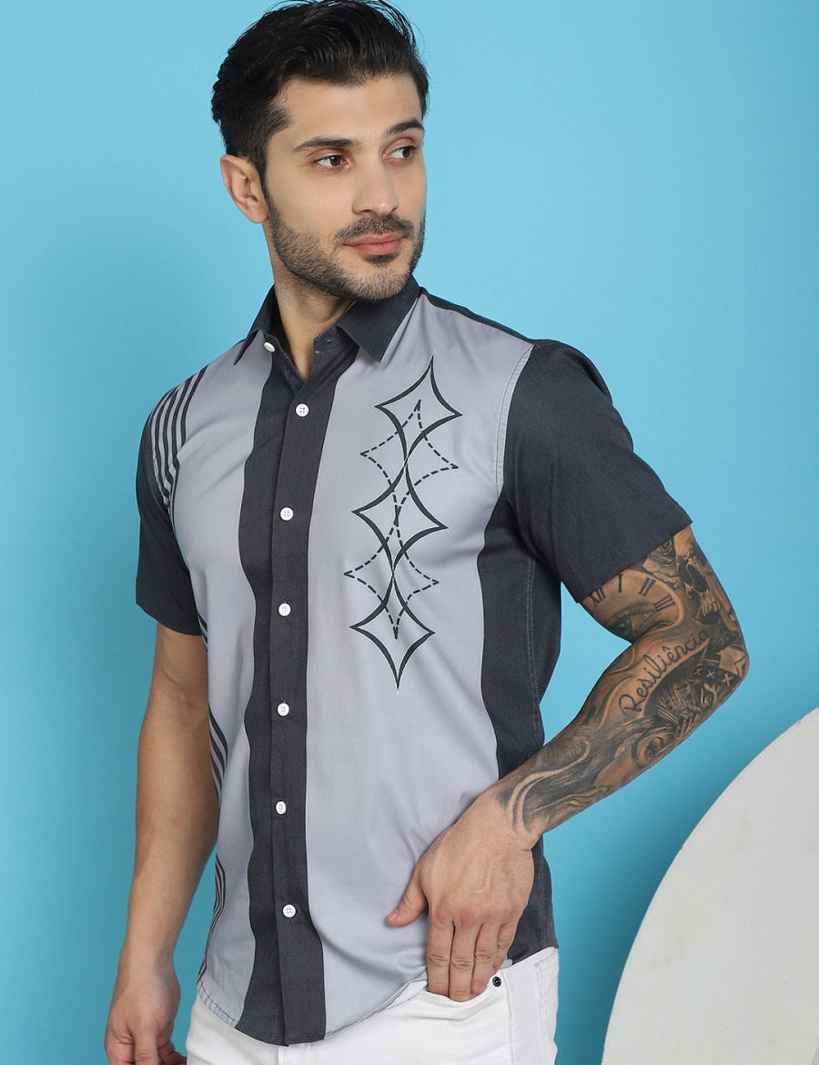 Printed Half Sleeve Lycra Shirt for Men - SF_916Grey_S