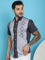 Printed Half Sleeve Lycra Shirt for Men - SF_916Grey_S