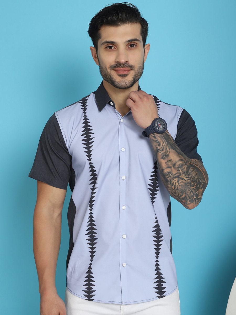 Printed Half Sleeve Lycra Shirt for Men - SF_916Sky_S