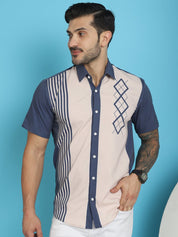 Printed Half Sleeve Lycra Shirt for Men - SF_916Cream_S