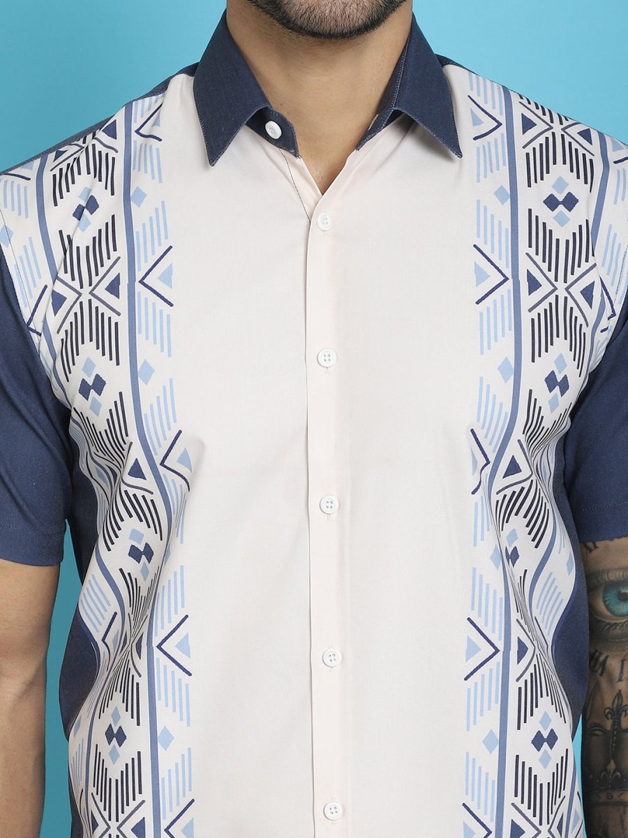 Printed Half Sleeve Lycra Shirt for Men - SF_916White_S