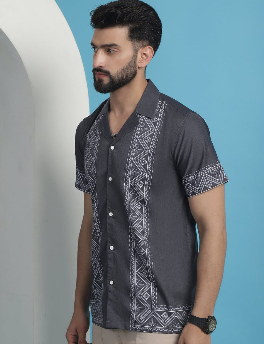 Printed Half Sleeve Lycra Shirt for Men - SF_919Grey_S