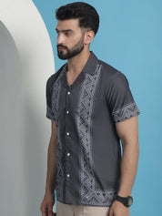 Printed Half Sleeve Lycra Shirt for Men - SF_919Grey_S