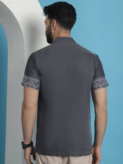 Printed Half Sleeve Lycra Shirt for Men - SF_919Grey_S