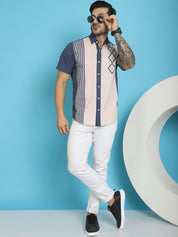 Printed Half Sleeve Lycra Shirt for Men - SF_916Cream_S