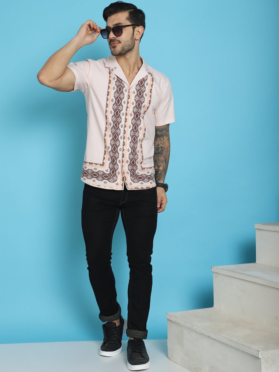 Printed Half Sleeve Lycra Shirt for Men - SF_919Pink_S