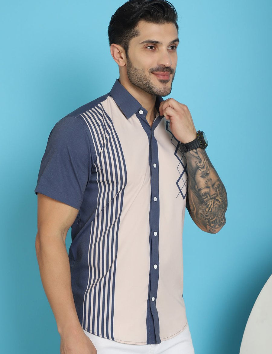 Printed Half Sleeve Lycra Shirt for Men - SF_916Cream_S