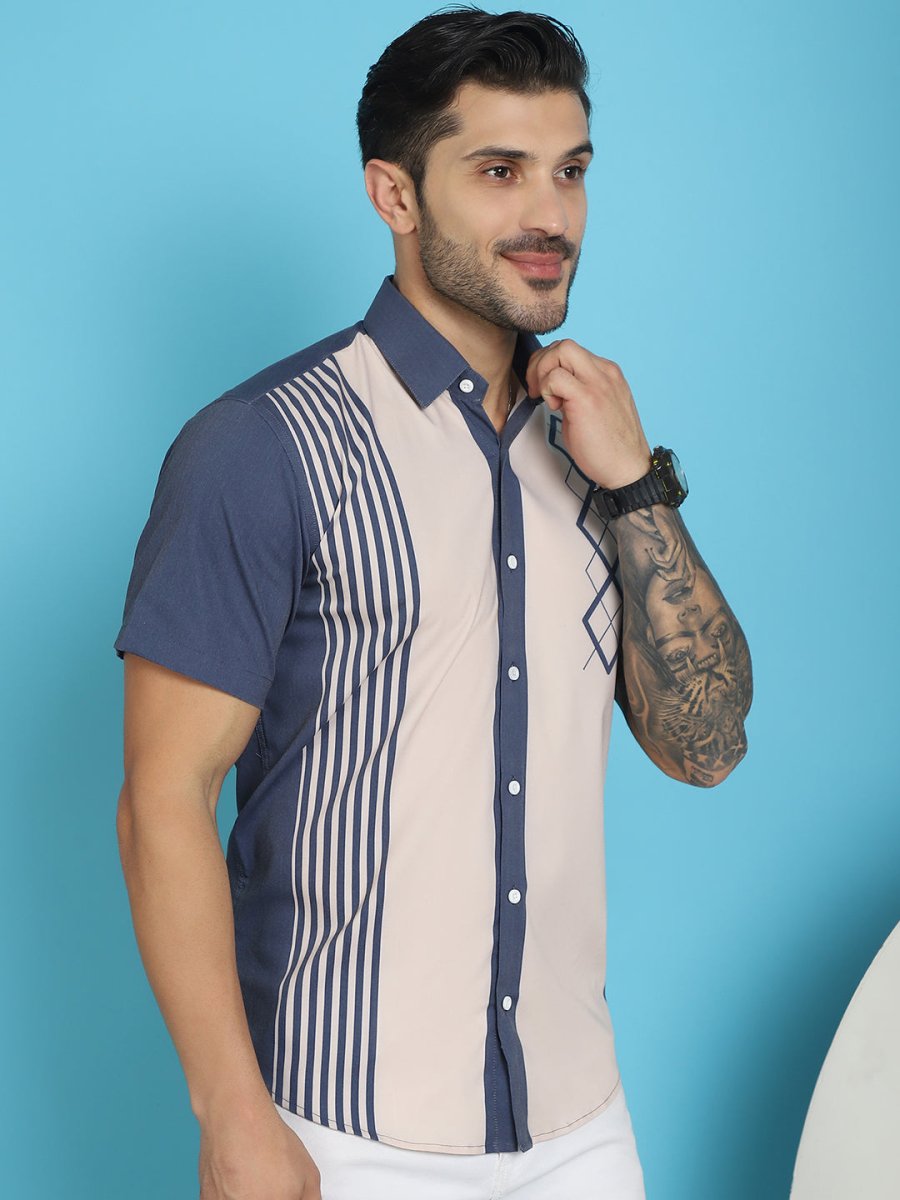 Printed Half Sleeve Lycra Shirt for Men - SF_916Cream_S