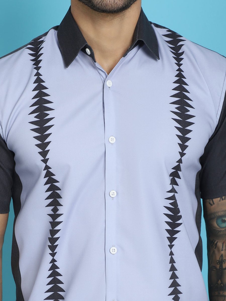 Printed Half Sleeve Lycra Shirt for Men - SF_916Sky_S