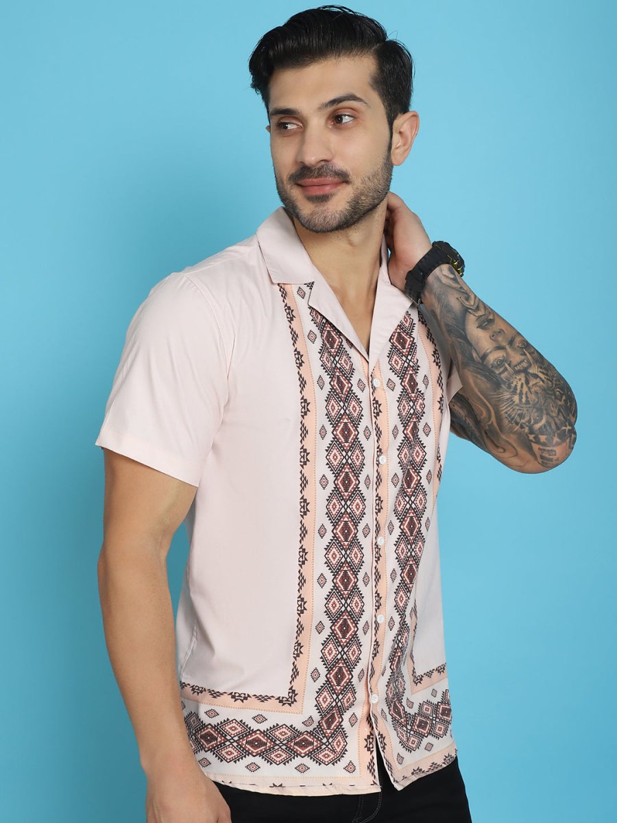 Printed Half Sleeve Lycra Shirt for Men - SF_919Pink_S