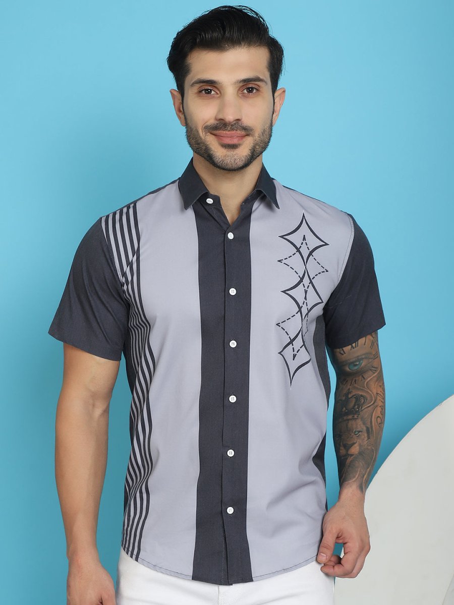 Printed Half Sleeve Lycra Shirt for Men - SF_916Grey_S