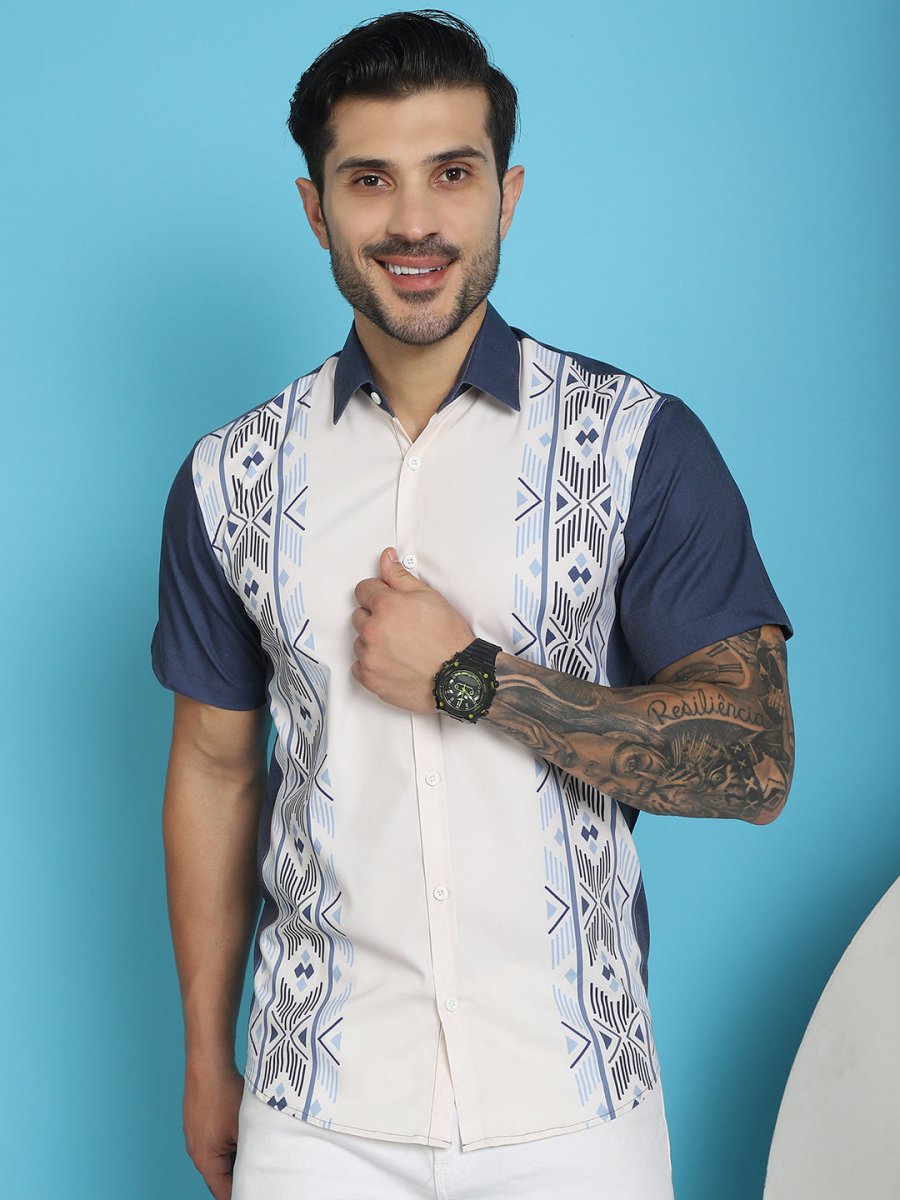 Printed Half Sleeve Lycra Shirt for Men - SF_916White_S