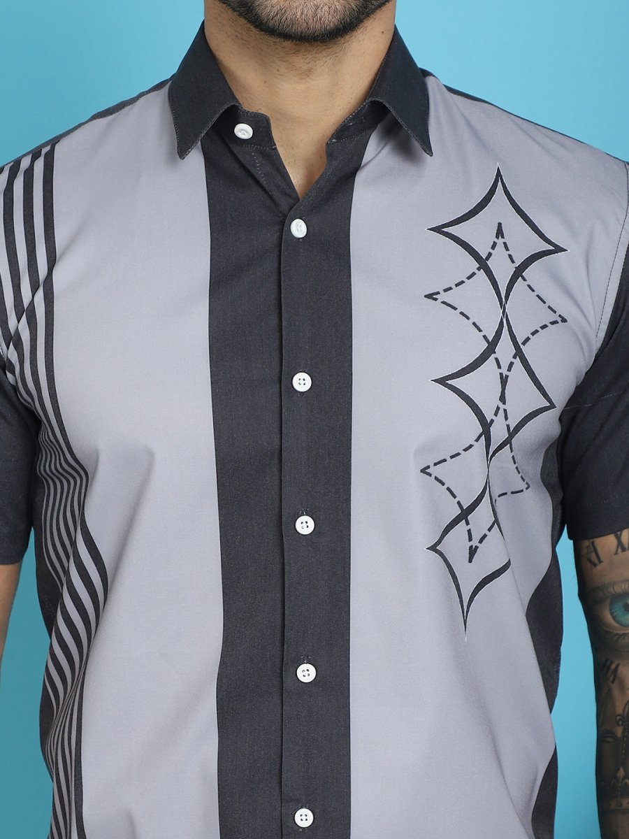 Printed Half Sleeve Lycra Shirt for Men - SF_916Grey_S
