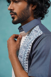 Printed Half Sleeve Lycra Shirt for Men - SF_916Charcoal_S
