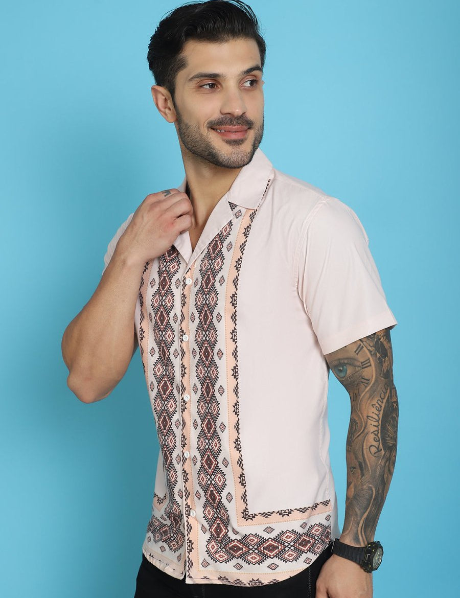 Printed Half Sleeve Lycra Shirt for Men - SF_919Pink_S