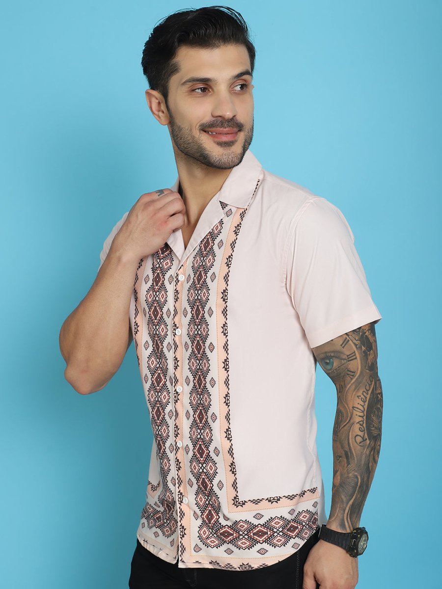 Printed Half Sleeve Lycra Shirt for Men - SF_919Pink_S