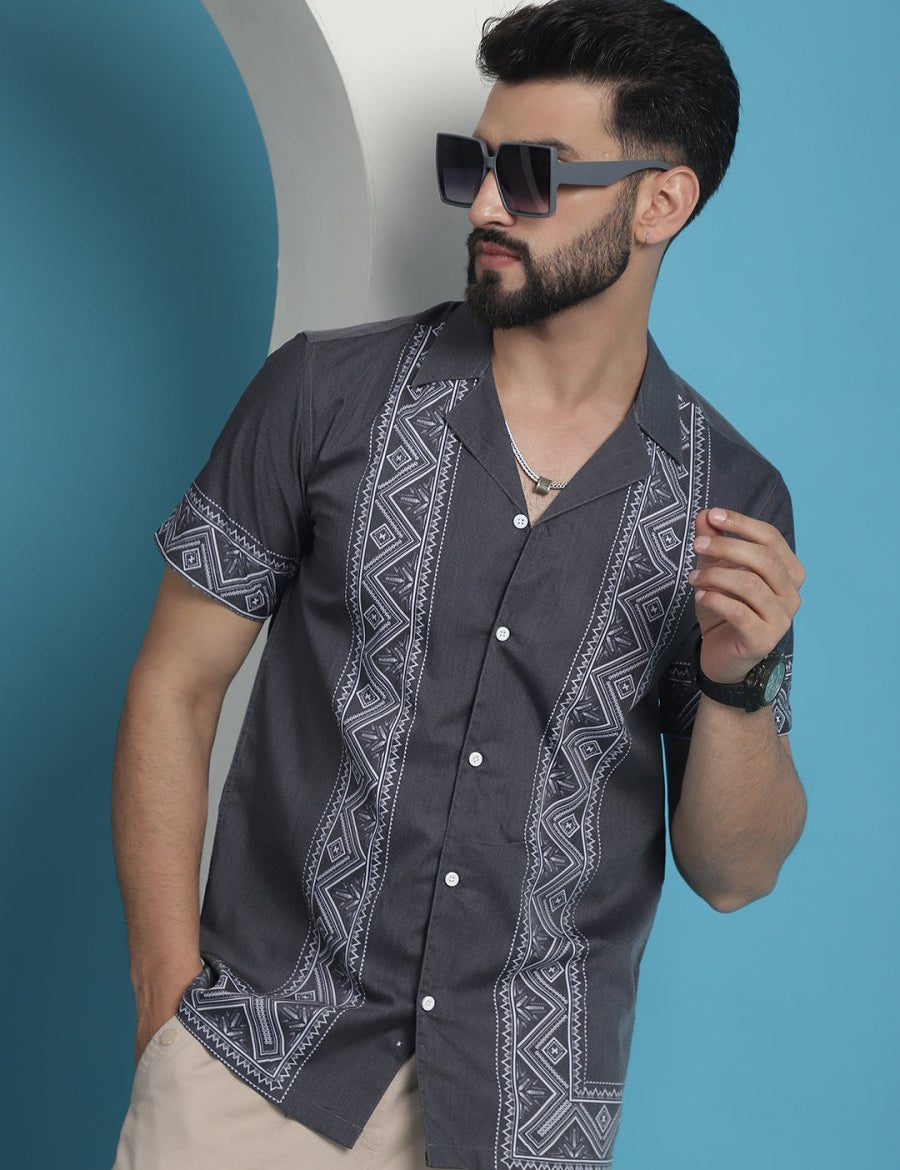 Printed Half Sleeve Lycra Shirt for Men - SF_919Grey_S