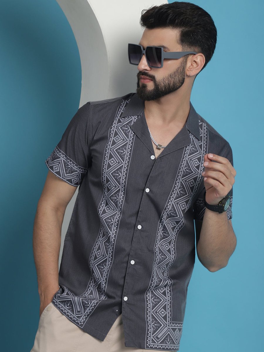 Printed Half Sleeve Lycra Shirt for Men - SF_919Grey_S