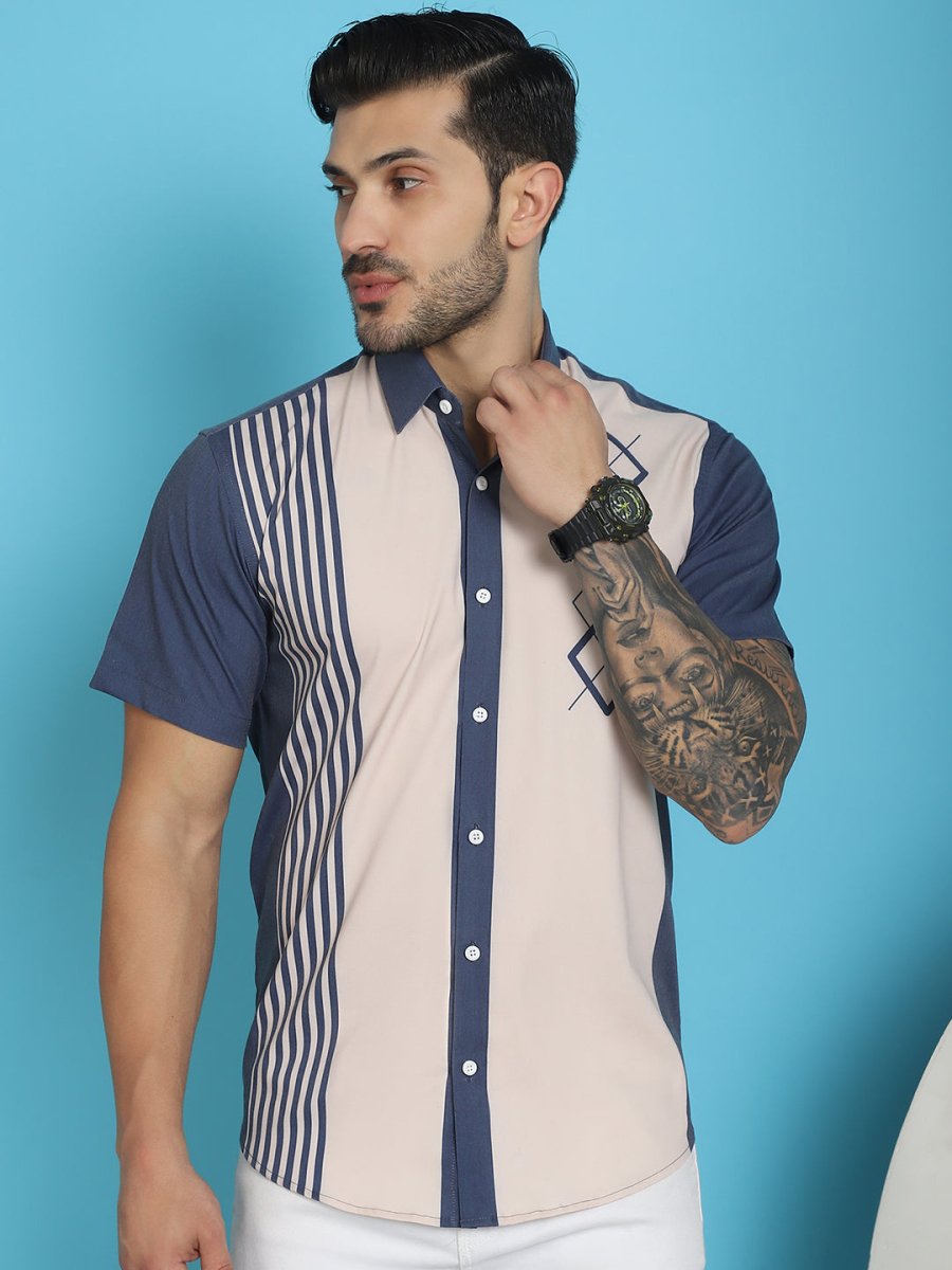 Printed Half Sleeve Lycra Shirt for Men - SF_916Cream_S