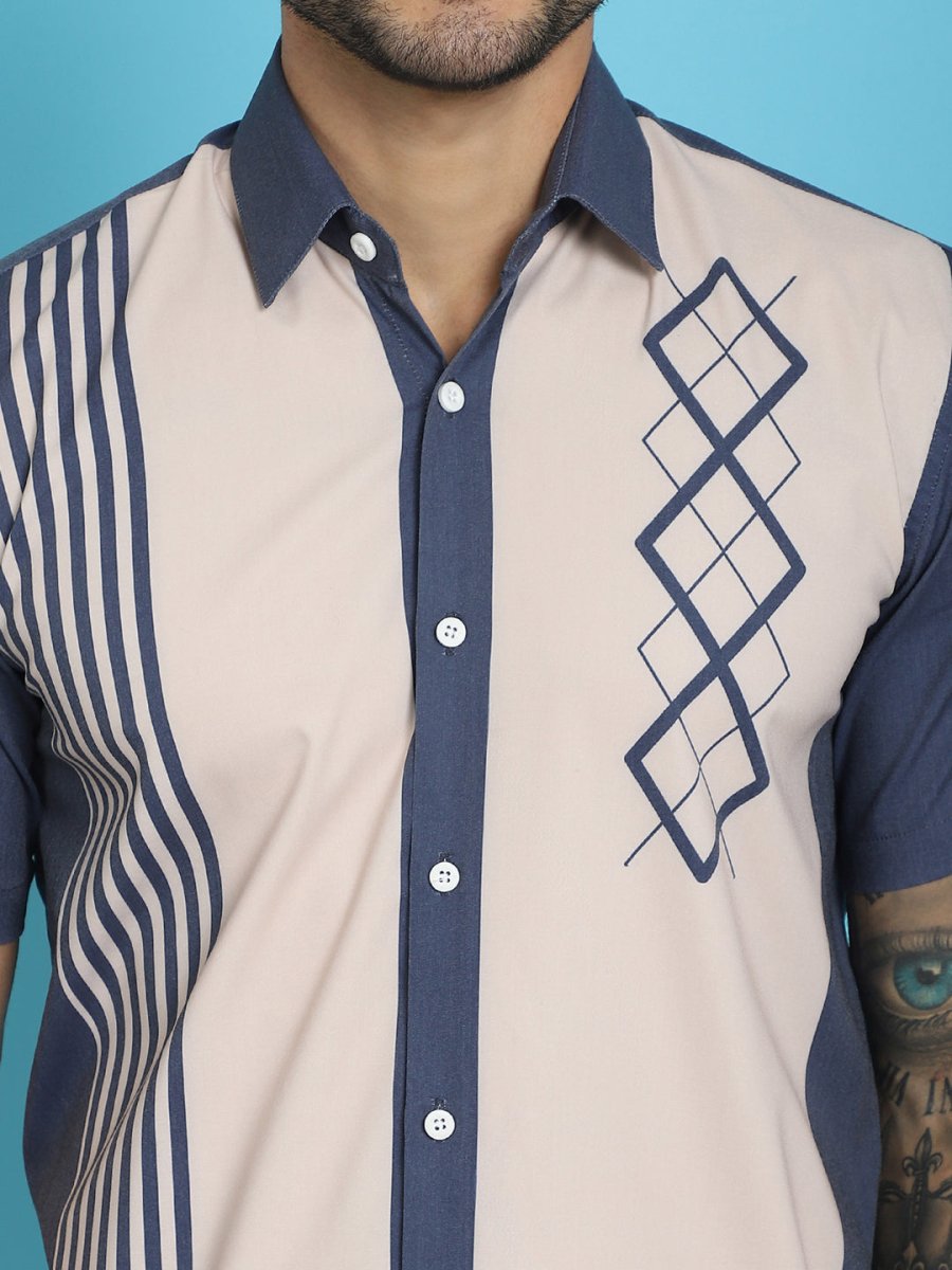 Printed Half Sleeve Lycra Shirt for Men - SF_916Cream_S
