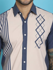Printed Half Sleeve Lycra Shirt for Men - SF_916Cream_S