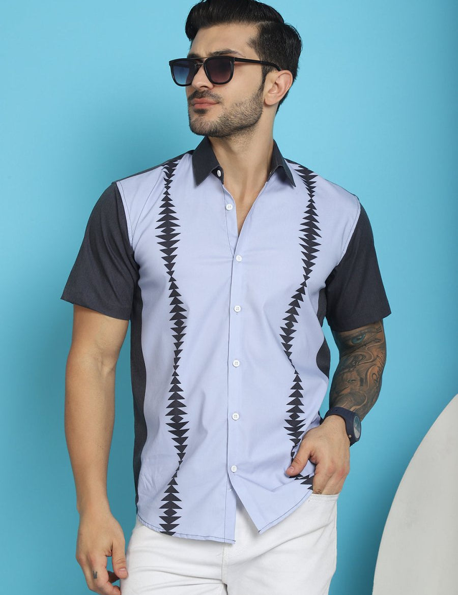 Printed Half Sleeve Lycra Shirt for Men - SF_916Sky_S