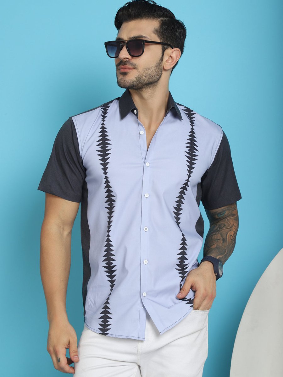 Printed Half Sleeve Lycra Shirt for Men - SF_916Sky_S