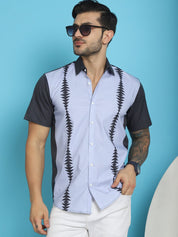 Printed Half Sleeve Lycra Shirt for Men - SF_916Sky_S